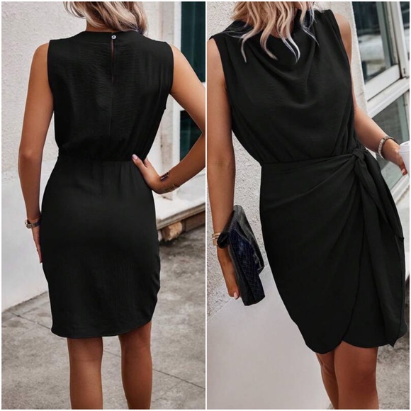 Luxe Sleeveless Drape Neck Mini Dress - Picture 4 of 7